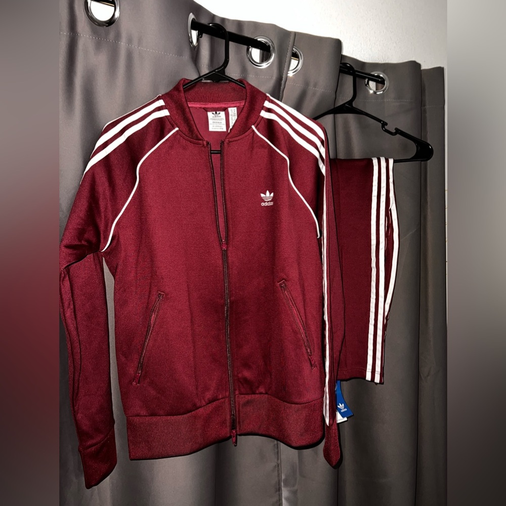 Adidas Prime Blue matching track suit. Burgundy Color. Size Medium